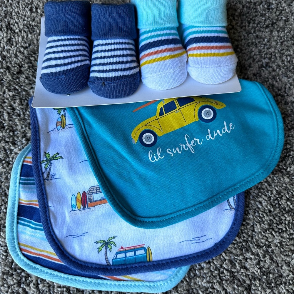 Lil Surfer Dude Bib and Sock Set